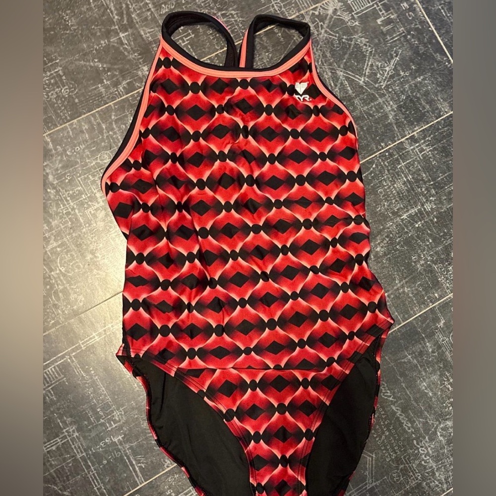 Red Geometric Pattern Swimsuit
